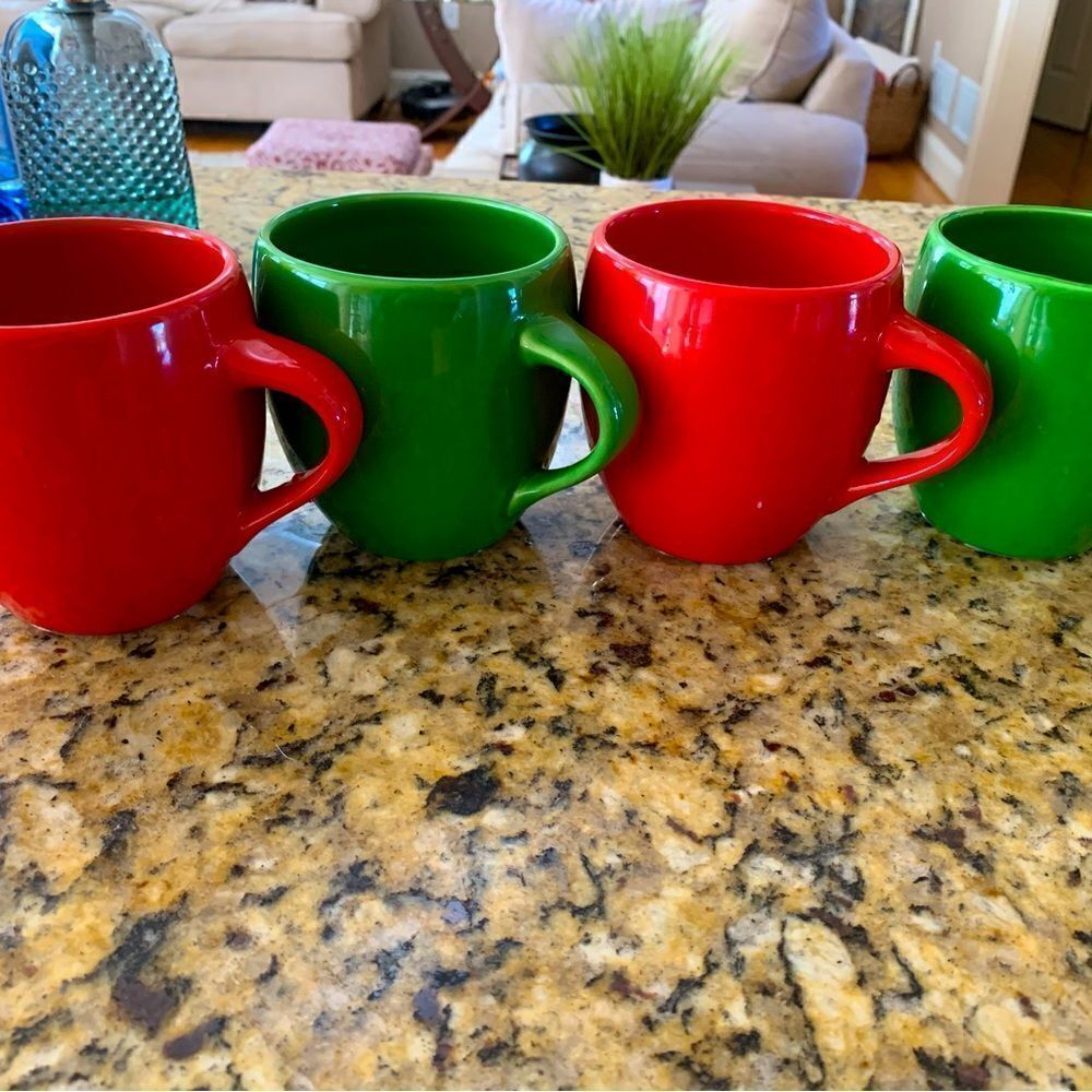 Starbucks set of 4 solid red & green holiday coffee mugs